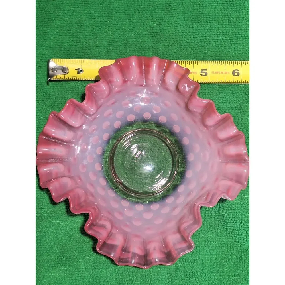 Fenton Pink Opalescent Hobnail Ruffled Bowl Bon Bon Candy Dish 6.5